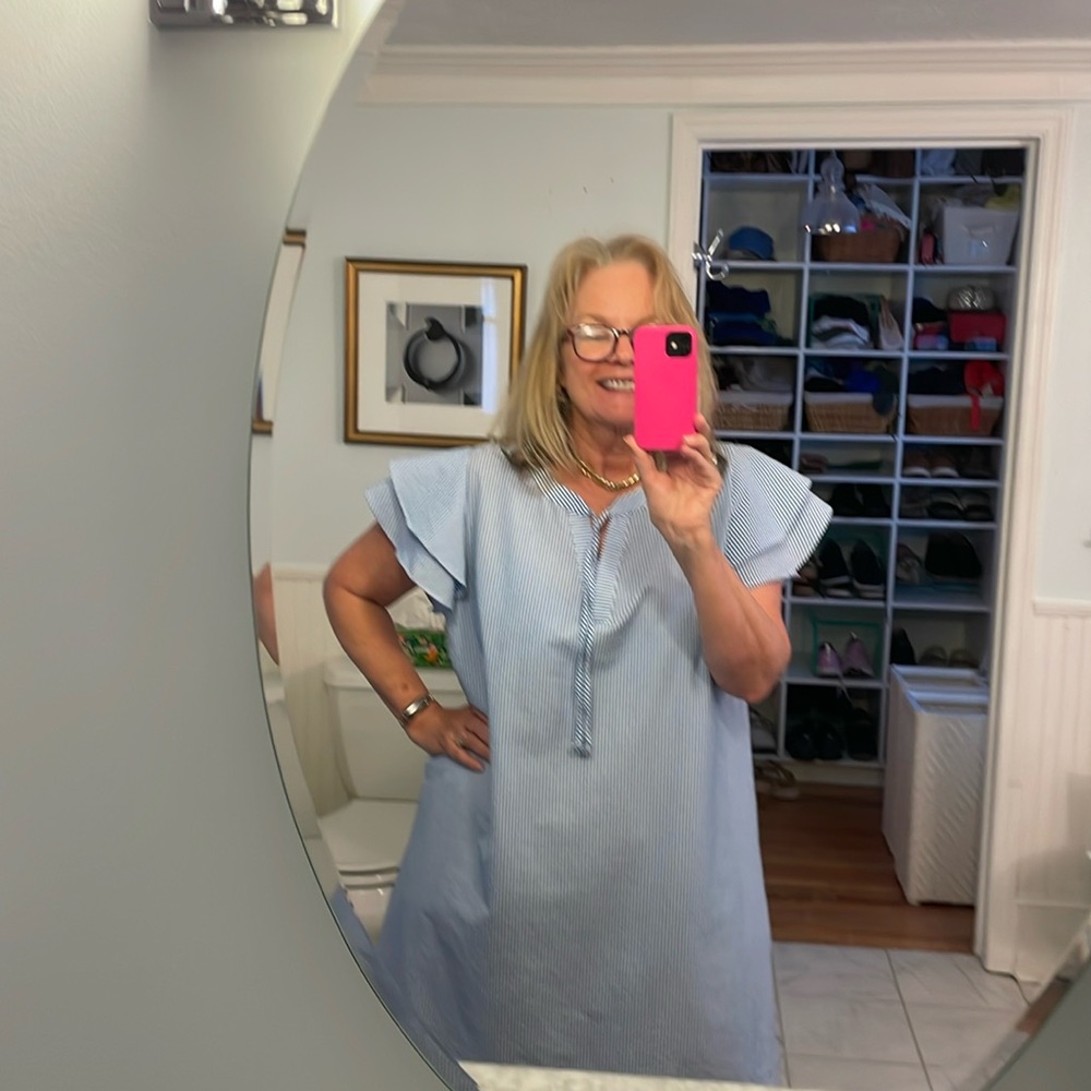 Vineyard vines, blue, and white seersucker dress